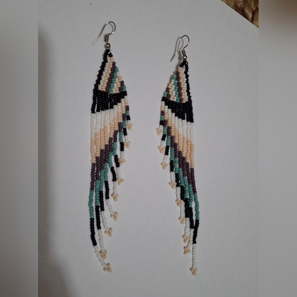 Native American Elegant Beaded Dangle Earrings Trival Angel Wings Angelcore Boho - Picture 2 of 3